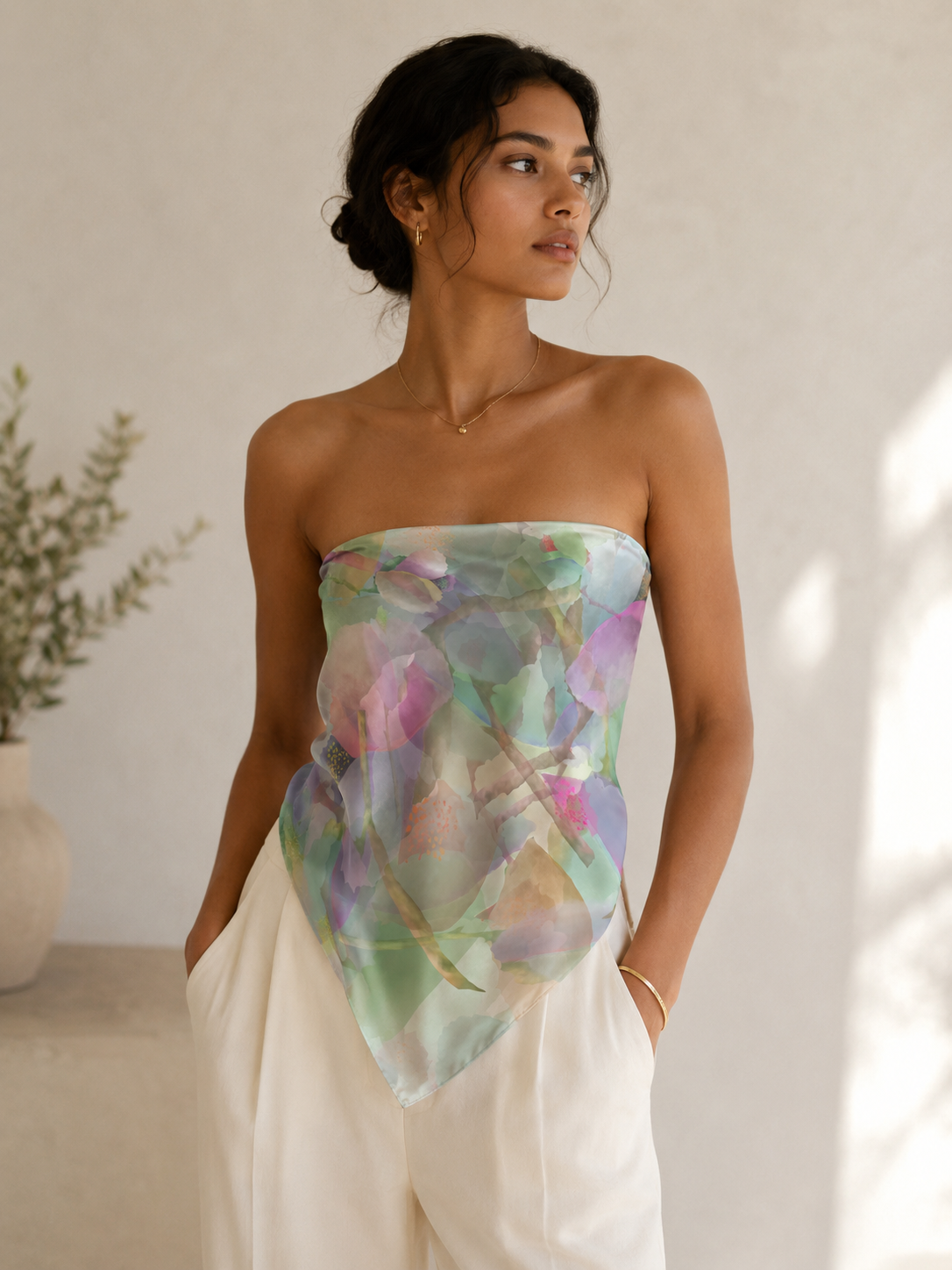 Botanical Watercolor Poly Chiffon Scarf – Dream Garden Petals Floral Wearable Art