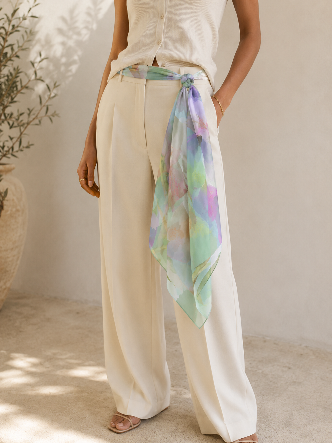Botanical Watercolor Poly Chiffon Scarf – Dream Garden Petals Floral Wearable Art