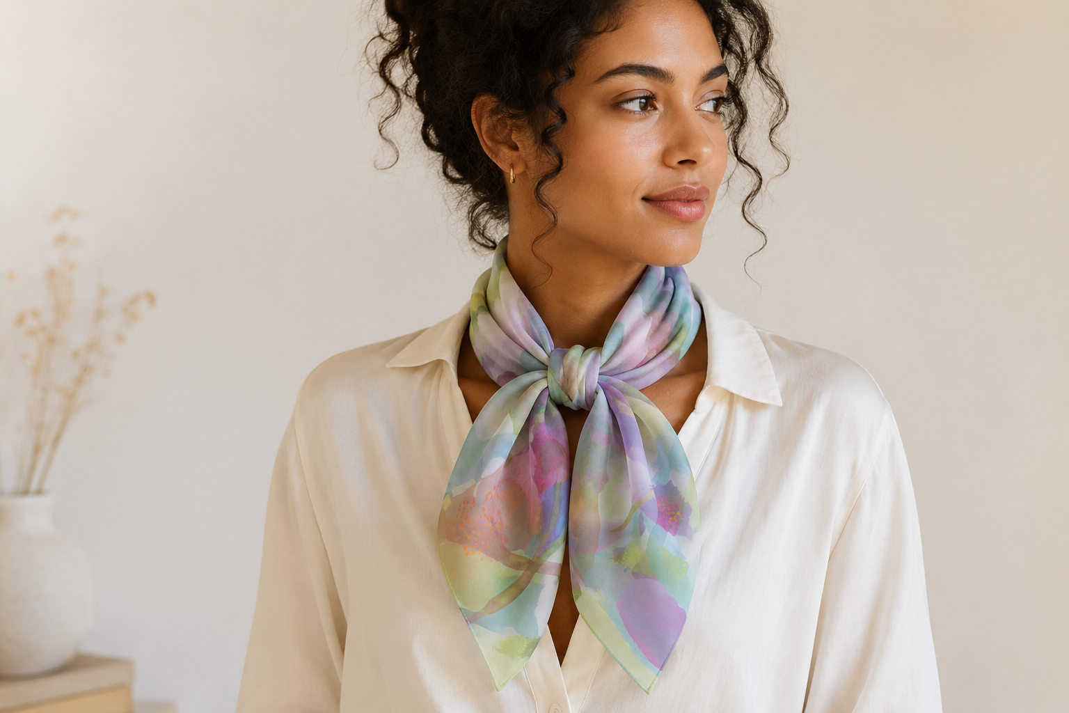 Botanical Watercolor Poly Chiffon Scarf – Dream Garden Petals Floral Wearable Art