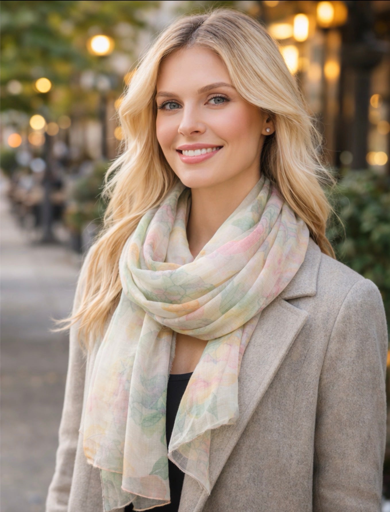 Botanical Watercolor Poly Chiffon Scarf – Soft Forest Leaves Woodland Wearable Art