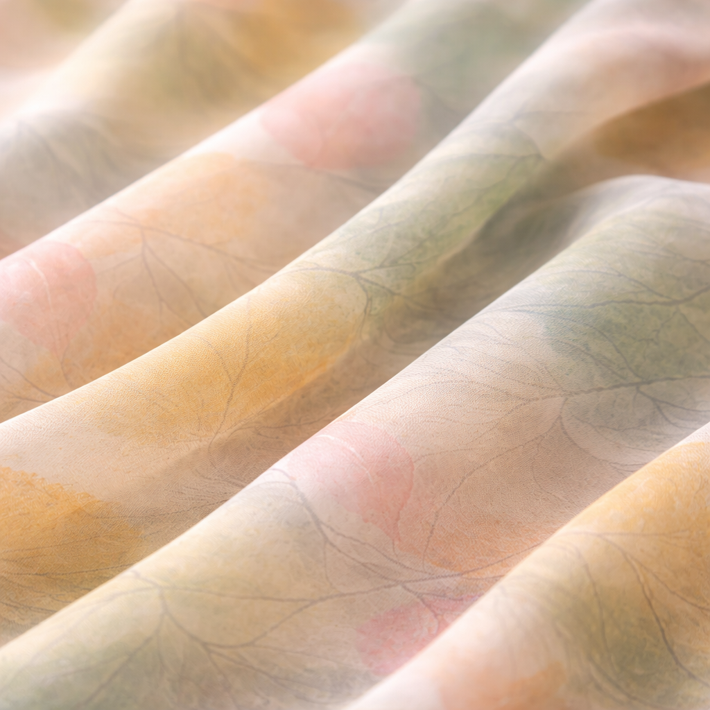 Botanical Watercolor Poly Chiffon Scarf – Soft Forest Leaves Woodland Wearable Art