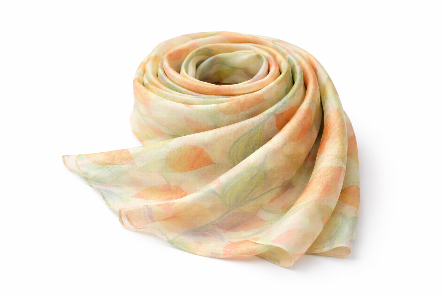 Folded scarf with a floral pattern on a white background