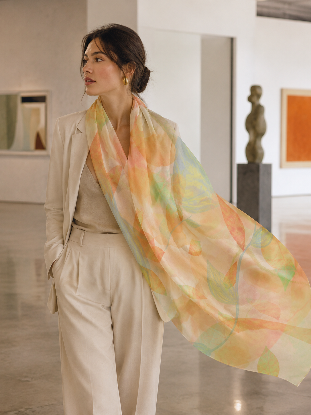 Botanical Watercolor Poly Chiffon Scarf – Radiant Garden Wearable Art