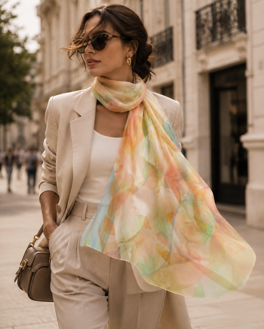 Botanical Watercolor Poly Chiffon Scarf – Radiant Garden Wearable Art