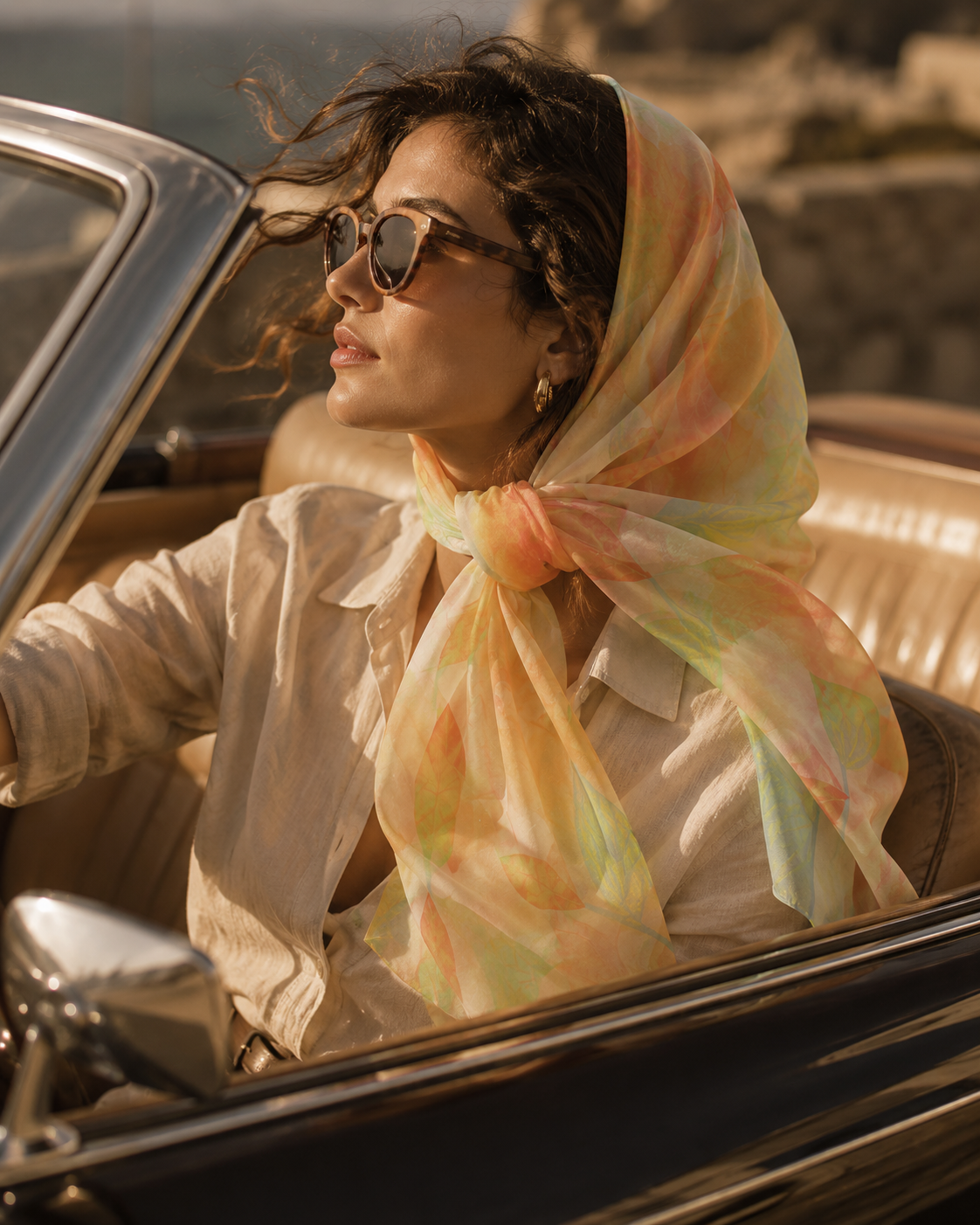 Botanical Watercolor Poly Chiffon Scarf – Radiant Garden Wearable Art