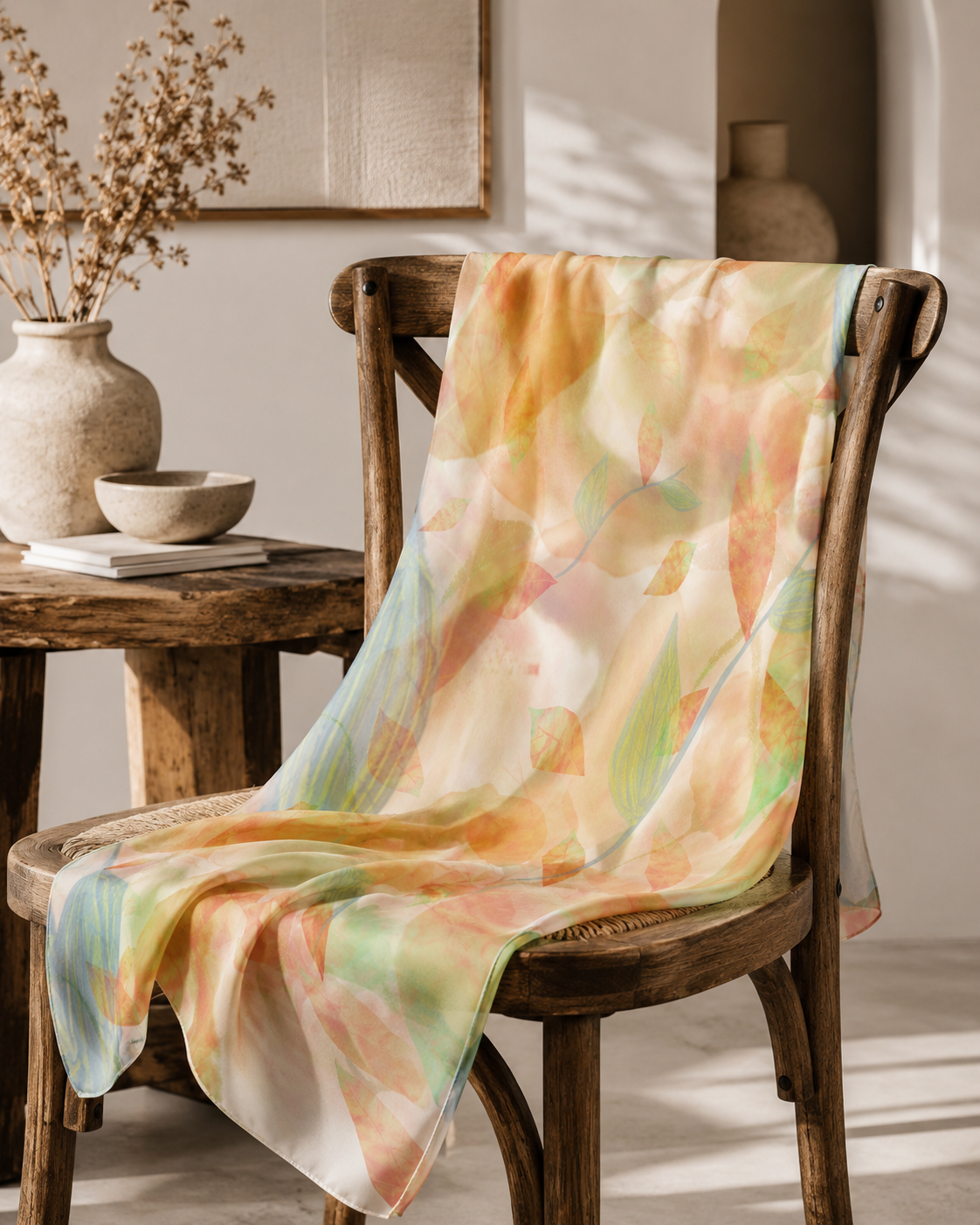 Botanical Watercolor Poly Chiffon Scarf – Radiant Garden Wearable Art