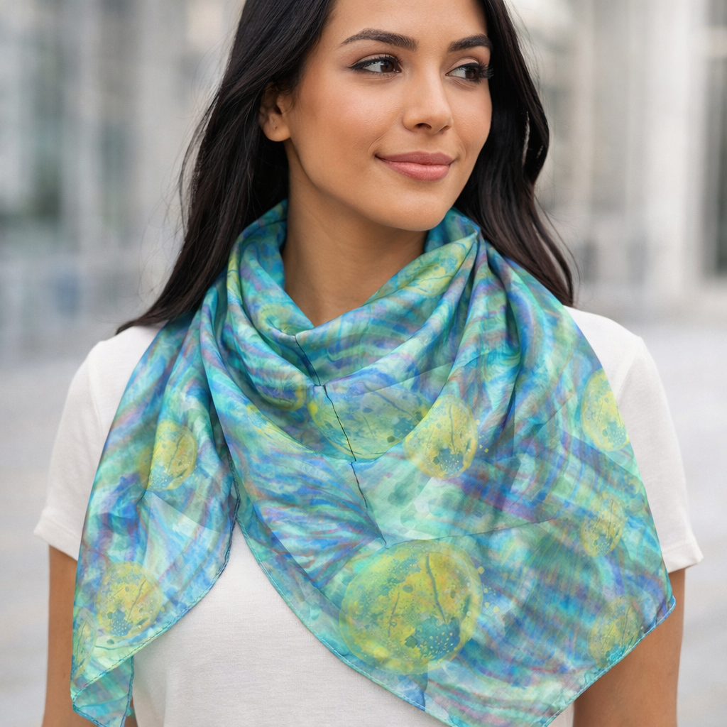 Ocean Watercolor Poly Chiffon Scarf – Ocean Botanicals Coastal Wearable Art