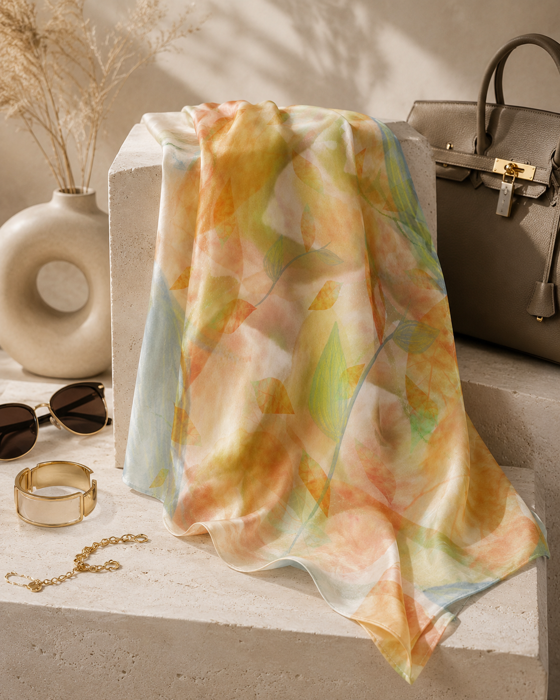 MoirisArt peach pastel poly chiffon scarf