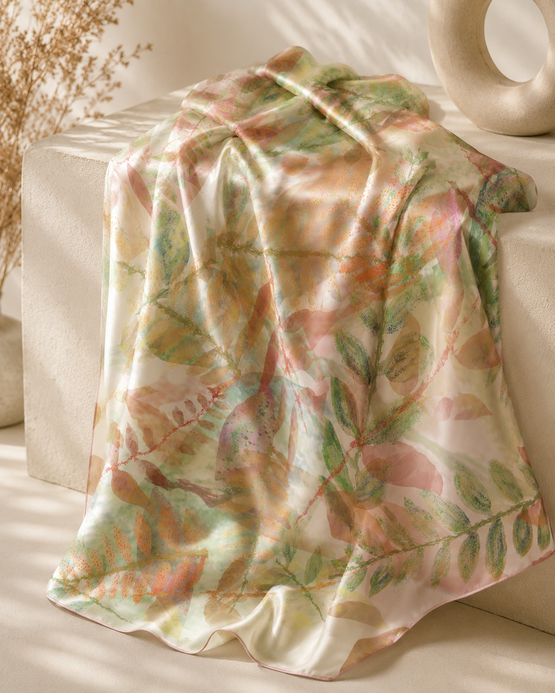 MoirisArt botanical floral poly chiffon scarf