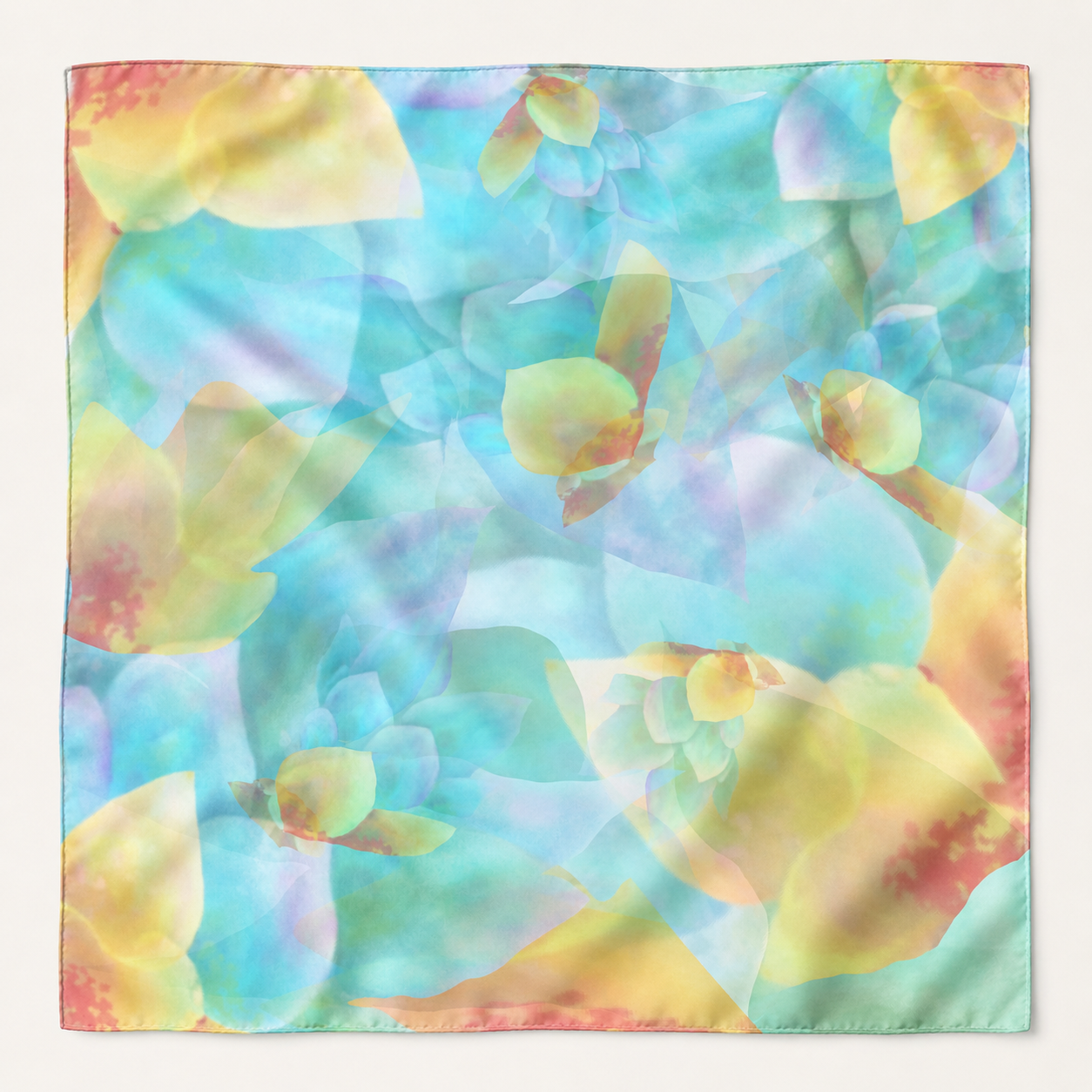 Botanical Watercolor Poly Chiffon Scarf – Soft Bloom Garden Wearable Art