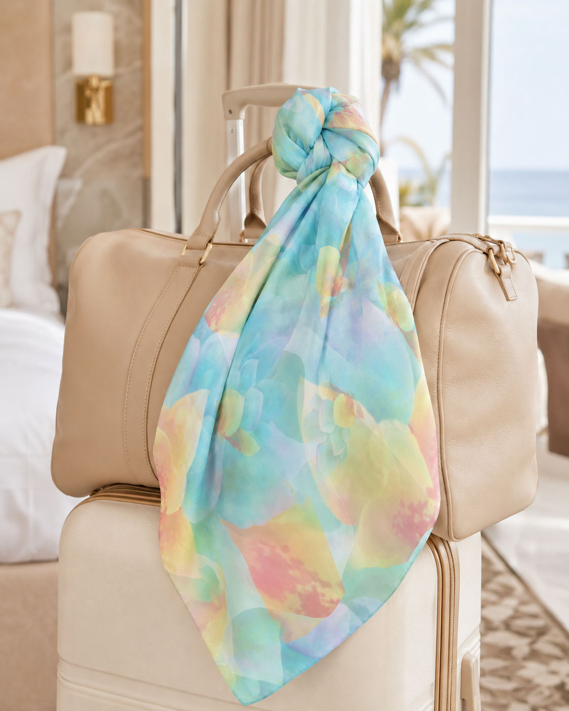 Botanical Watercolor Poly Chiffon Scarf – Soft Bloom Garden Wearable Art