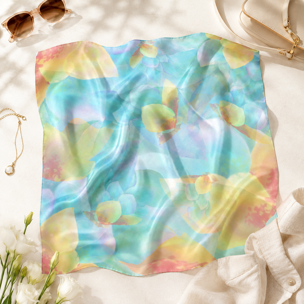 MoirisArt colorful pastel poly chiffon scarf