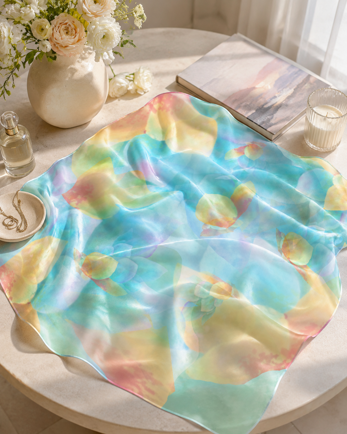 MoirisArt colorful pastel poly chiffon scarf