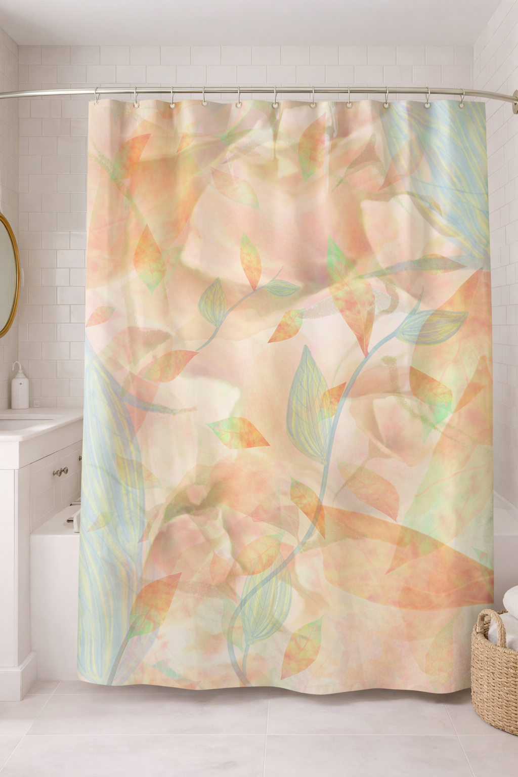 MoirisArt peach pastel floral polyester shower curtain