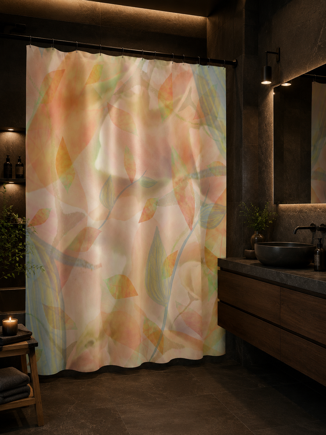 Botanical Watercolor Shower Curtain – Radiant Garden Floral Bathroom Decor