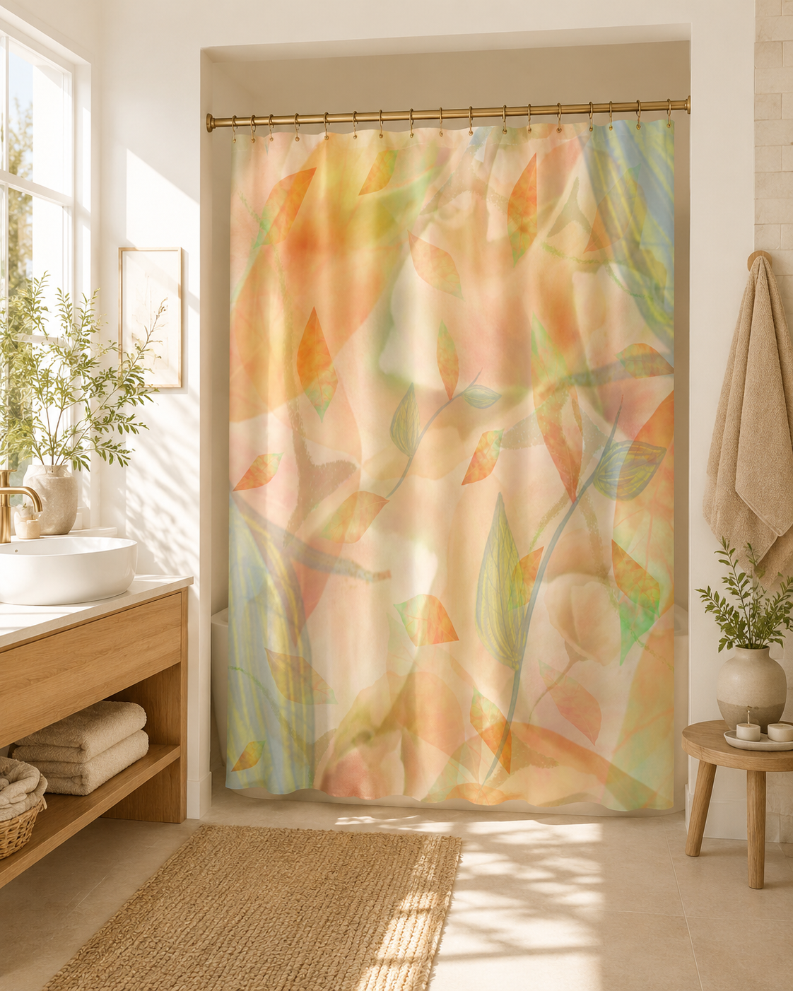 Botanical Watercolor Shower Curtain – Radiant Garden Floral Bathroom Decor