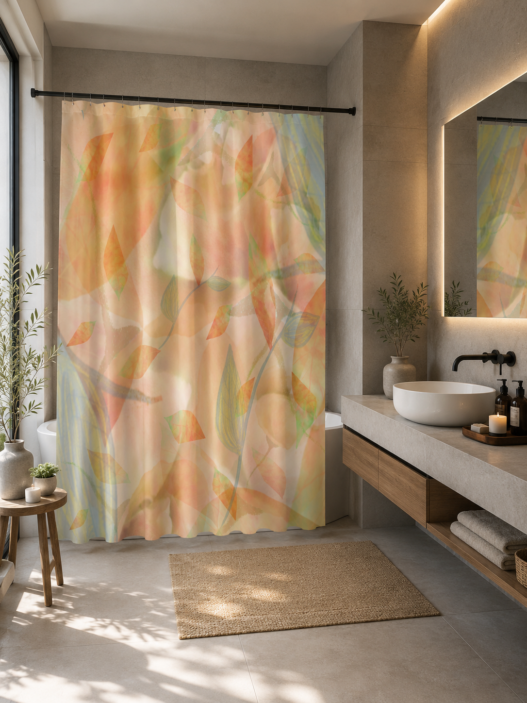 MoirisArt peach pastel floral polyester shower curtain
