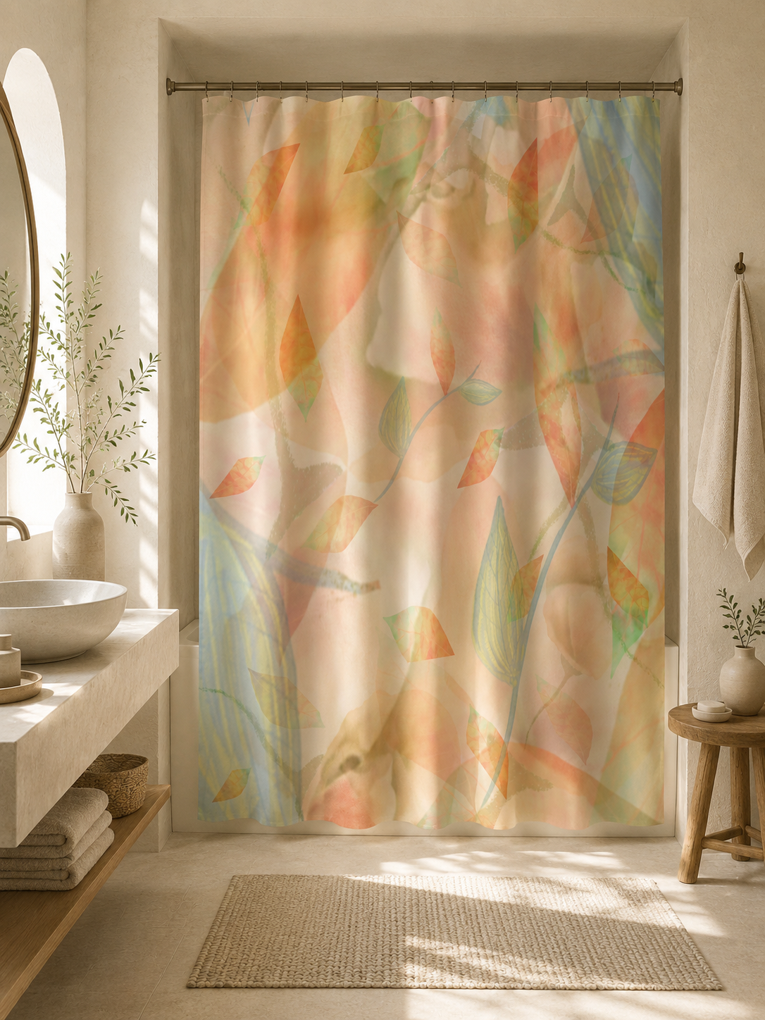 Botanical Watercolor Shower Curtain – Radiant Garden Floral Bathroom Decor