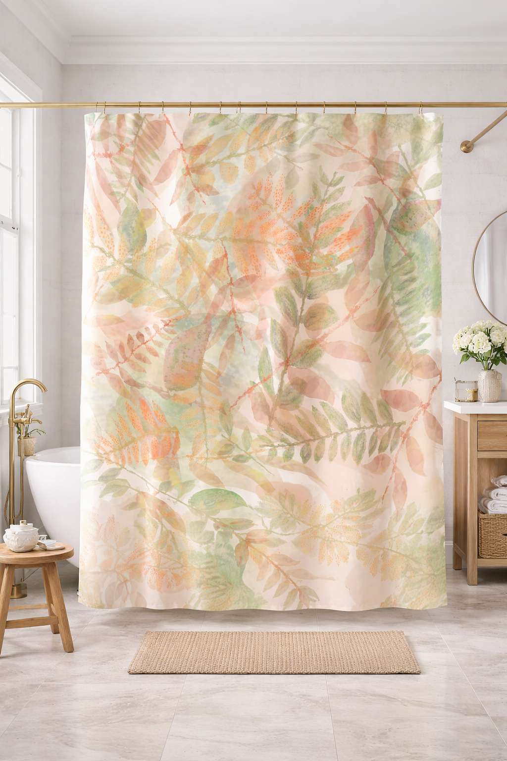 MoirisArt botanical floral polyester shower curtain