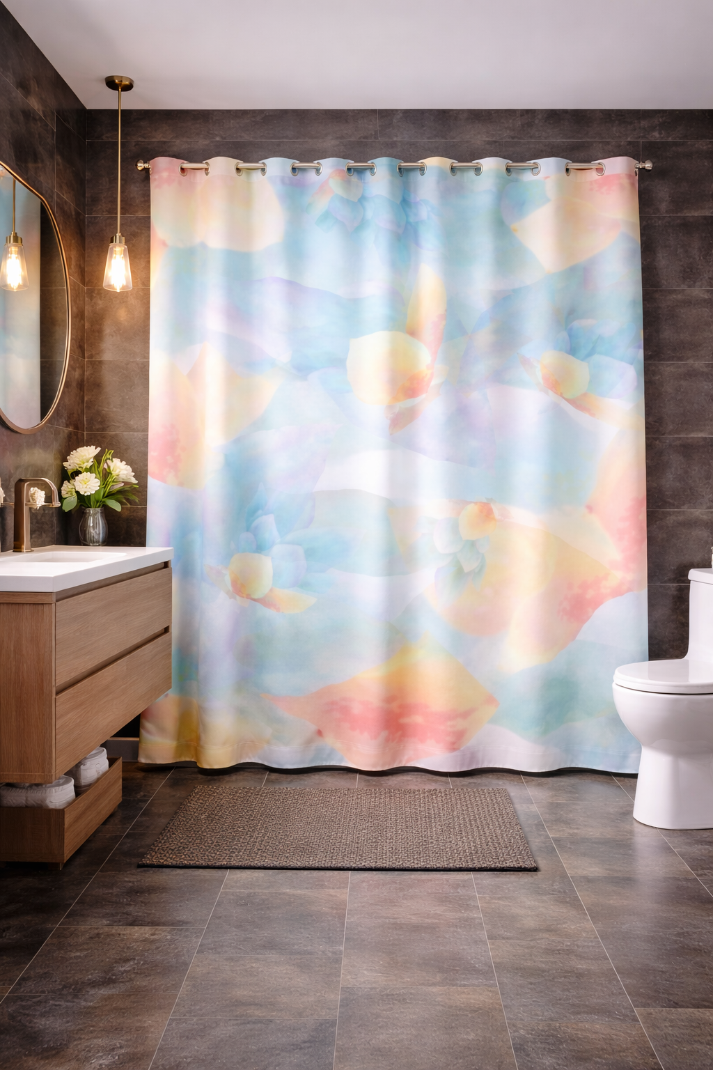 MoirisArt pastel colorful polyester shower curtain