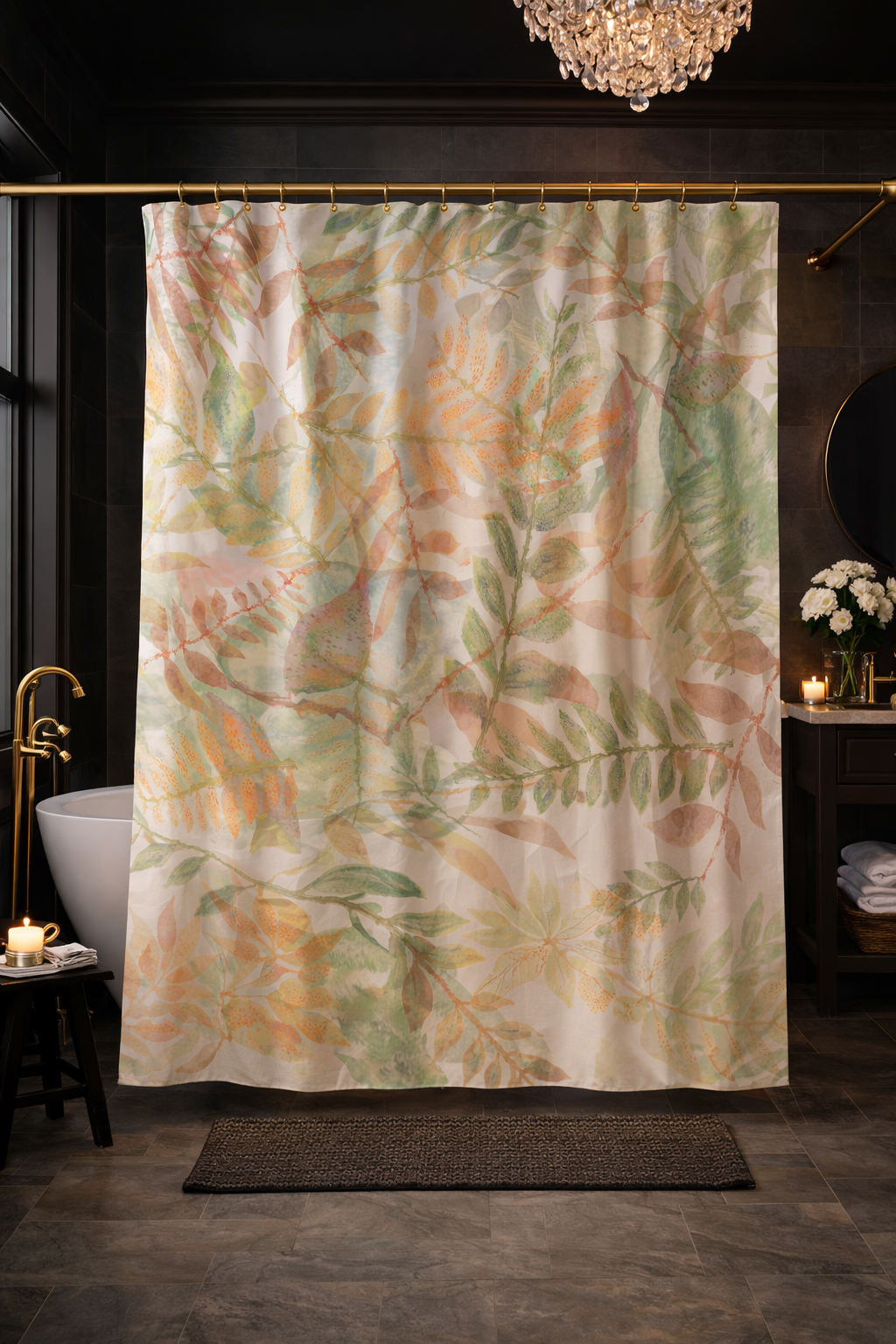 MoirisArt botanical floral polyester shower curtain