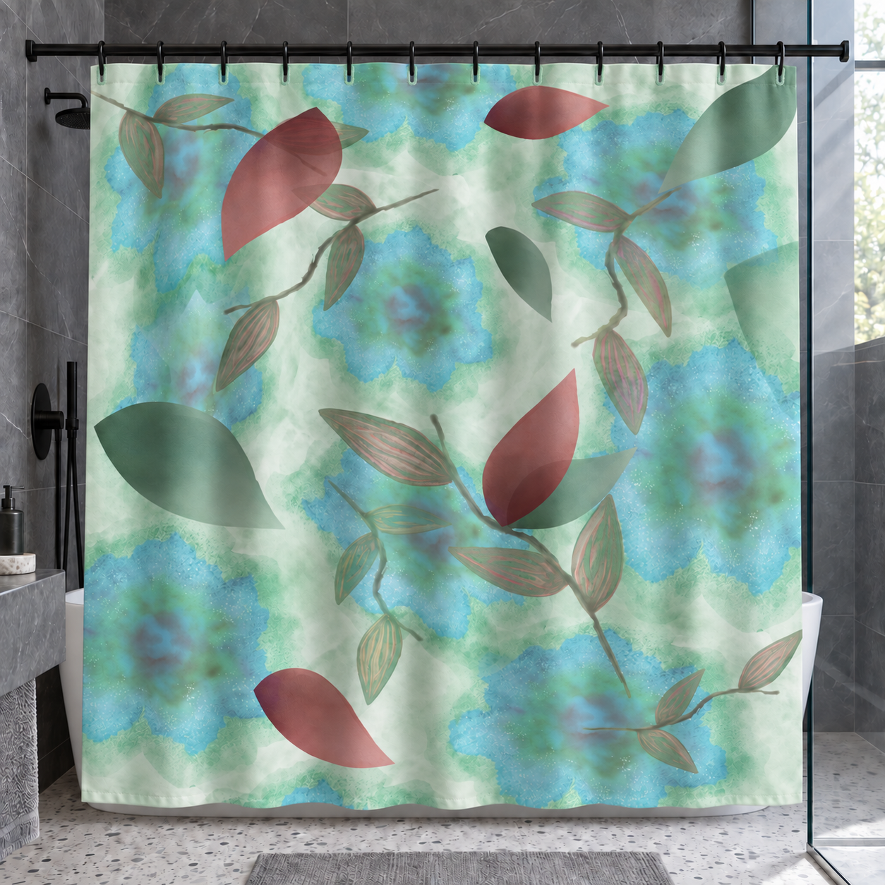 Ocean Watercolor Silk Scarf – Azure Botanical Flow Coastal Wearable Art