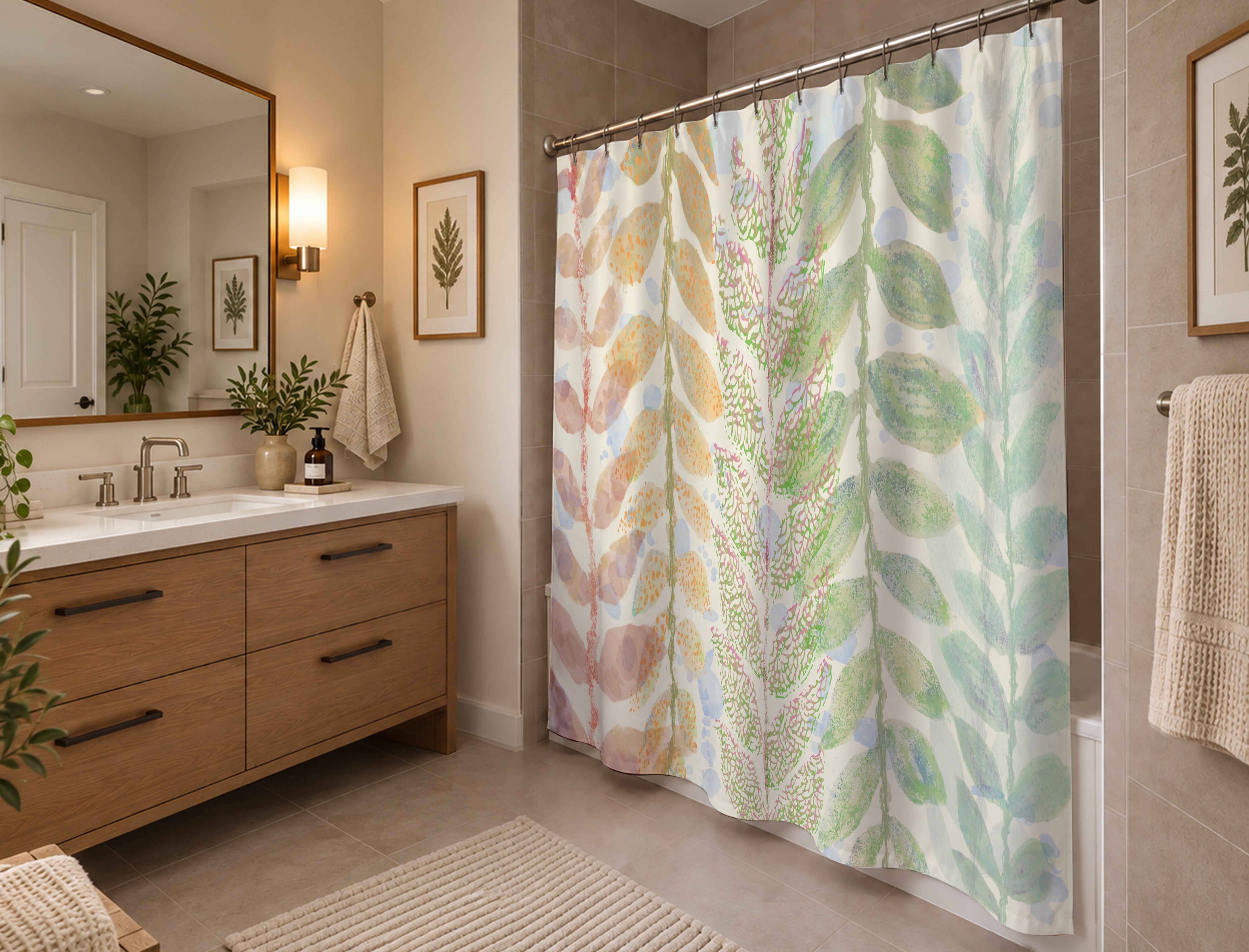 Botanical Shower Curtain: Branches Floating in Spring Bathroom Decor