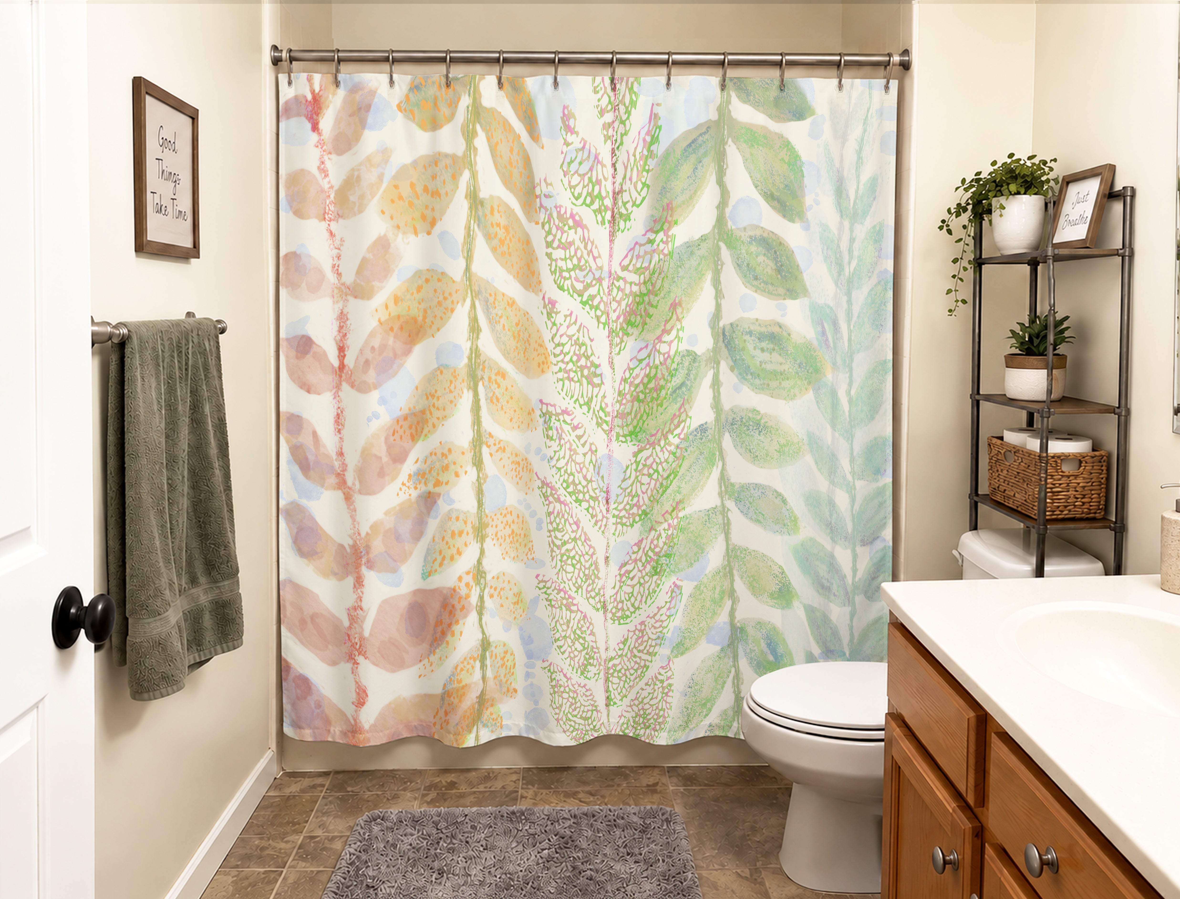 Botanical Shower Curtain: Branches Floating in Spring Bathroom Decor