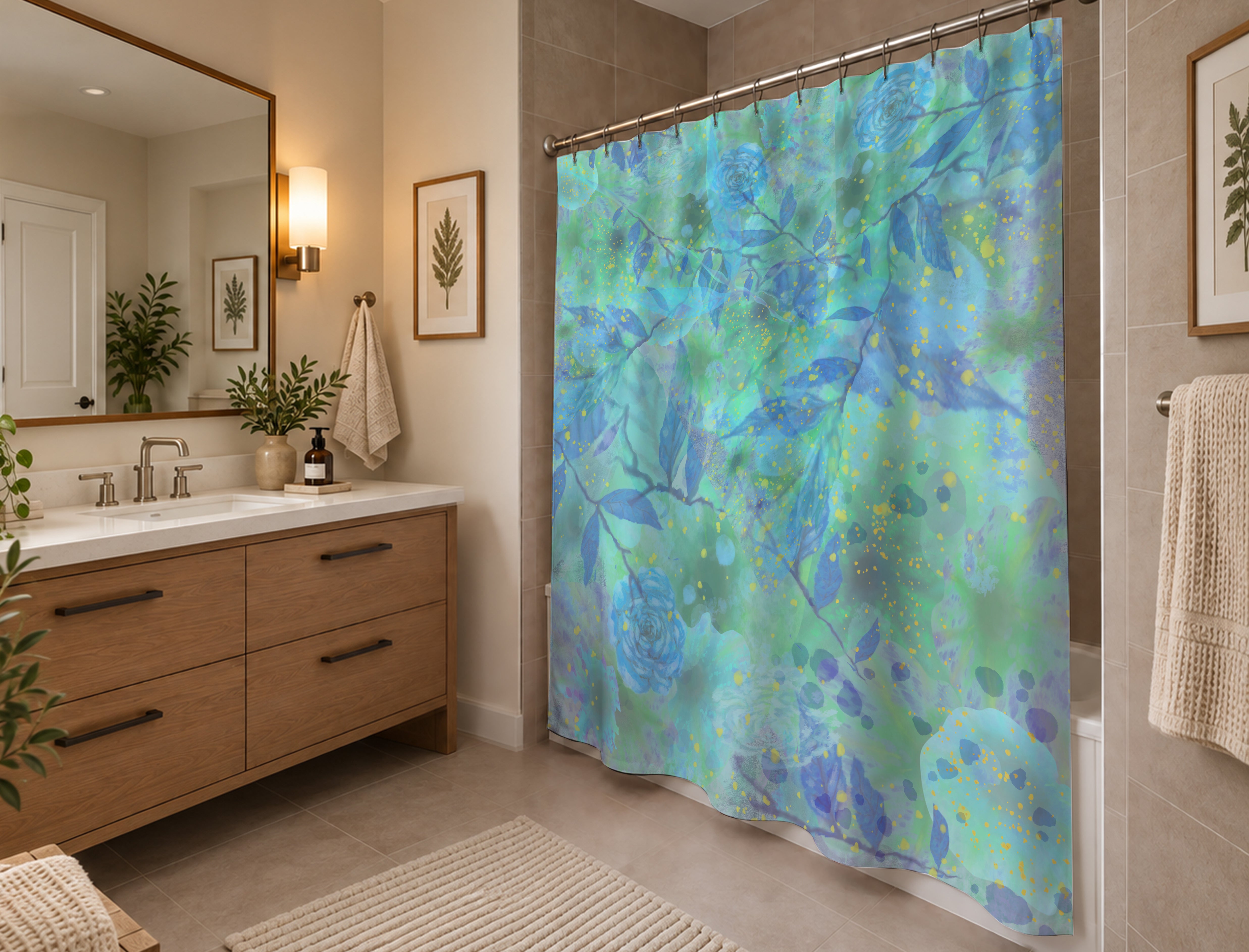 Botanical Shower Curtain: Dream Garden Watercolor Bathroom Decor