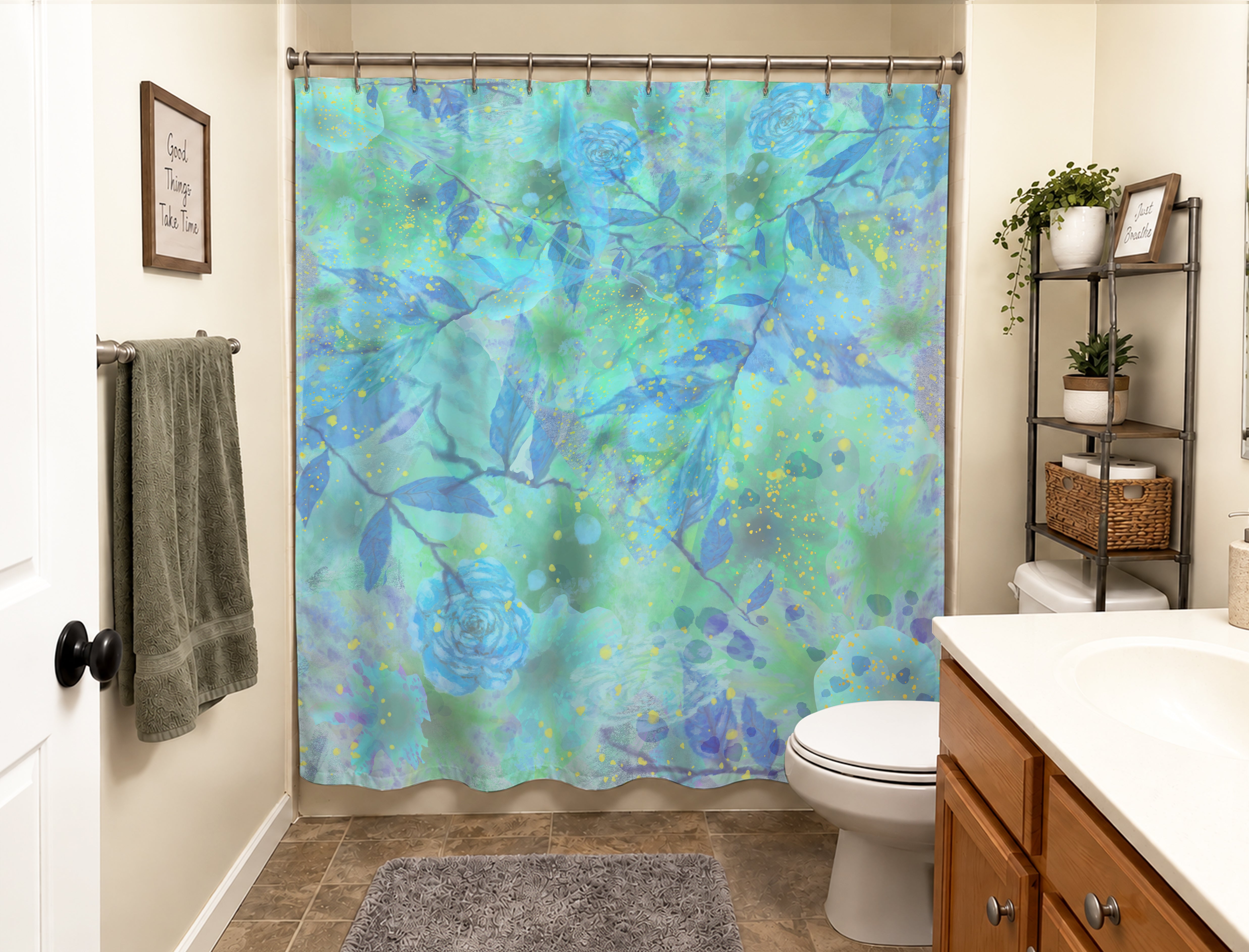 Botanical Shower Curtain: Dream Garden Watercolor Bathroom Decor